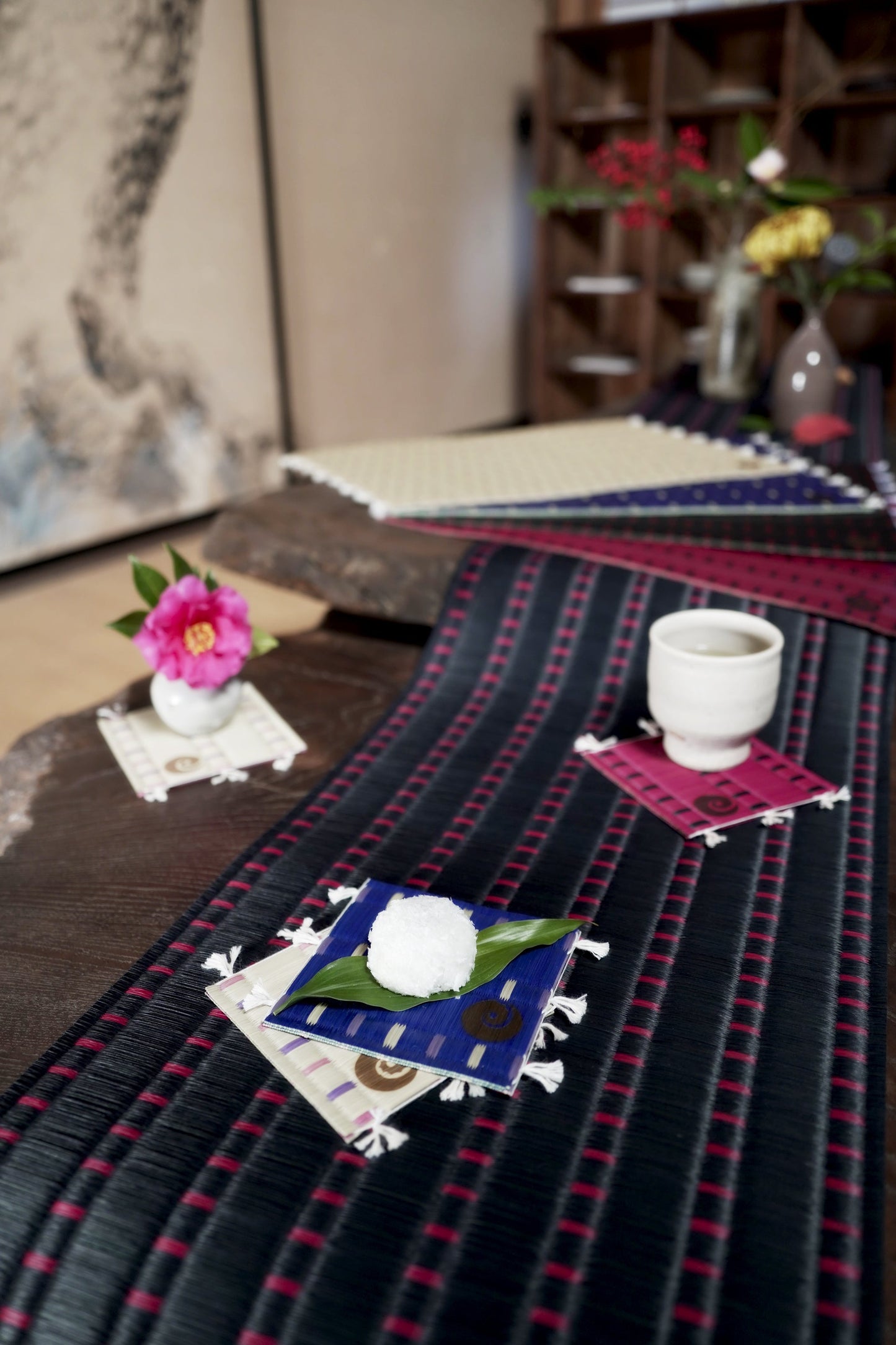 【セット】畳のコースター〈雪 yuki 2枚〉& 畳のランチョンマット〈雨 ame 2枚〉